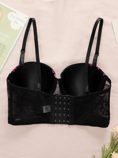 Chinese style new Chinese lace underwear floral bra half cup gathering pull up women&