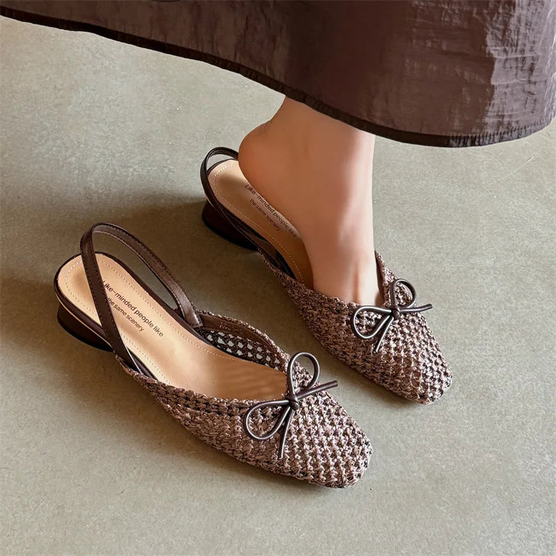 Woven Bow Back Strap Design Sandals Women&