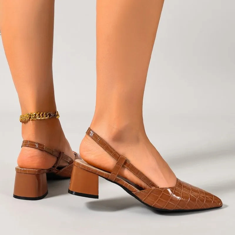 Thick Heels Breathable  High Heels Summer Sexy Pointed Toe Slingback Women&