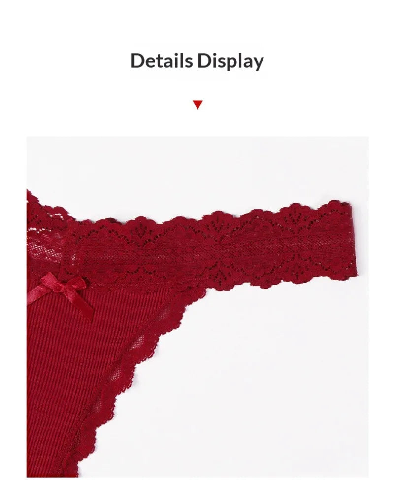 1pcs Low Waist Sexy Lace Elegant Lady Thongs Underwear Solid Breathable Sexy Lingerie Floral Female Panties Bow Women&