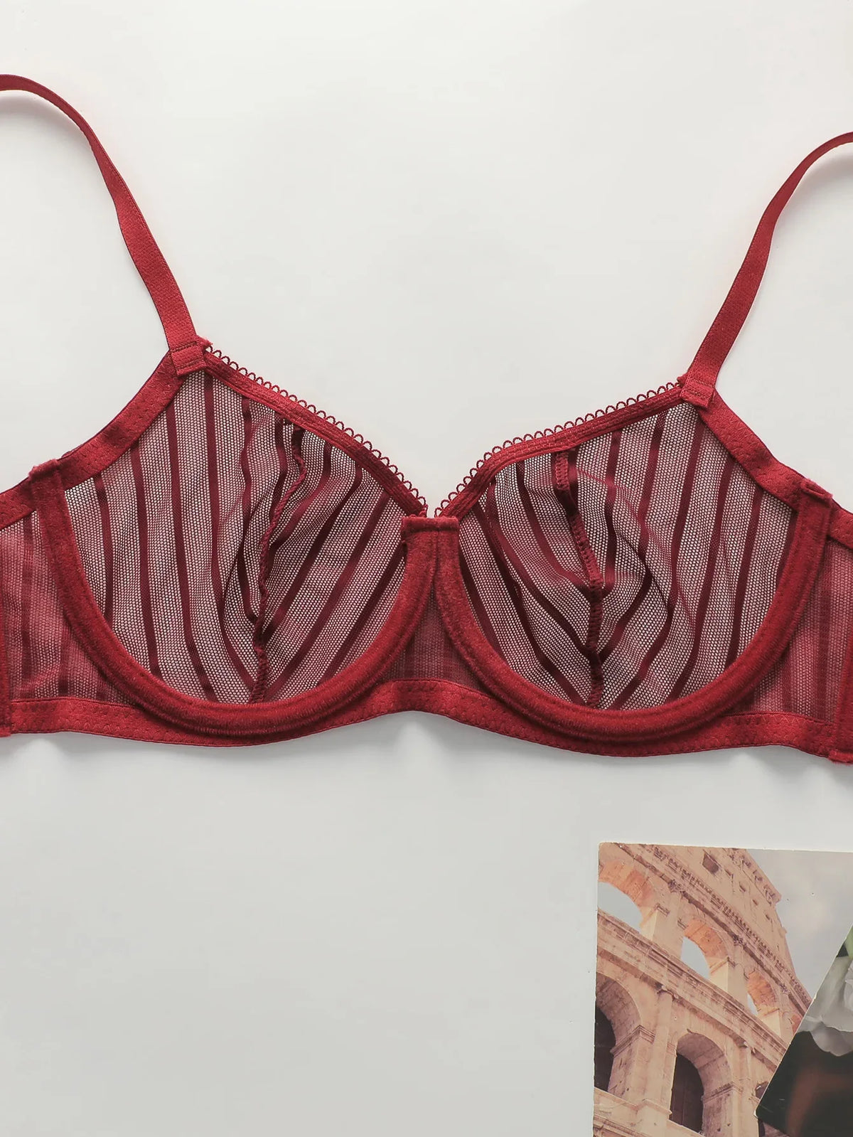 Fashion Stripes Style Lace Lingerie Set Ultra-Thin Red Lace Bra &amp; Thong Sexy Ultra-Thin Underwear Set Ideal Gift for Her MR2864