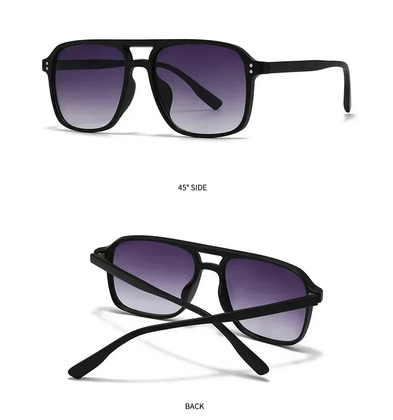 SO&amp;EI Fashion Double Bridges Square Rivets Women Sunglasses Retro Men Gradient Shades UV400 Sun Glasses