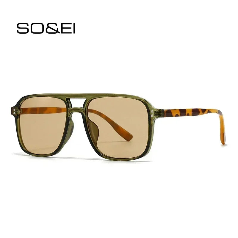 SO&amp;EI Fashion Double Bridges Square Rivets Women Sunglasses Retro Men Gradient Shades UV400 Sun Glasses