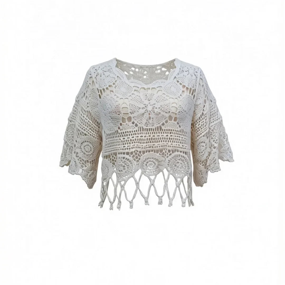 Half Sleeve Hollow Out Solid Crochet Knitted Tunic Beach Cover Up Cover-ups Beach Dress Beach Wear Beachwear Female Women V8401