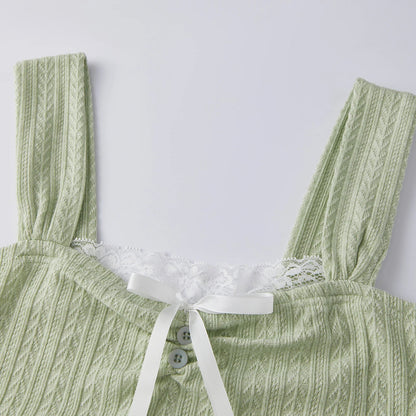 Women Summer Solid Color Tank Tops Casual Lace Trim Cute Bow Sleeveless Basic Vest Streetwear