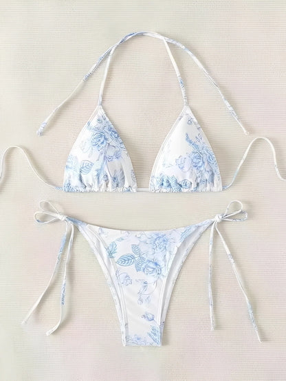 2026 Halter Triangle Bikinis Printed Swimsuit Women Sexy String Swimwear Female Bathers Swimming Bathing Swimming Swim Suit