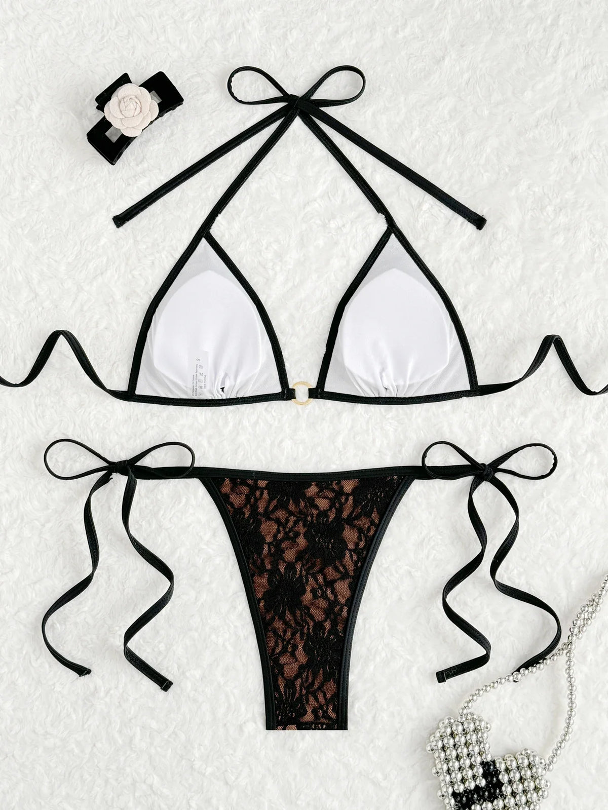 2025 Triangle Halter String Bikini Women Swimwear Female Sexy Black Swimsuit Bathers Bathing Swimming Swim Suit Beachwear