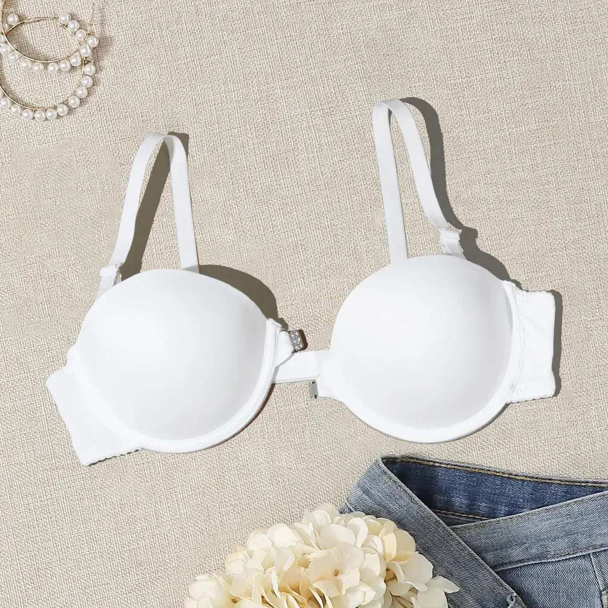 BEAUWEAR Front Closure Demi Bra for Woman Plain Invisible T-shirt Bra Strapless Bras Beauty Back Lingerie B C Cup
