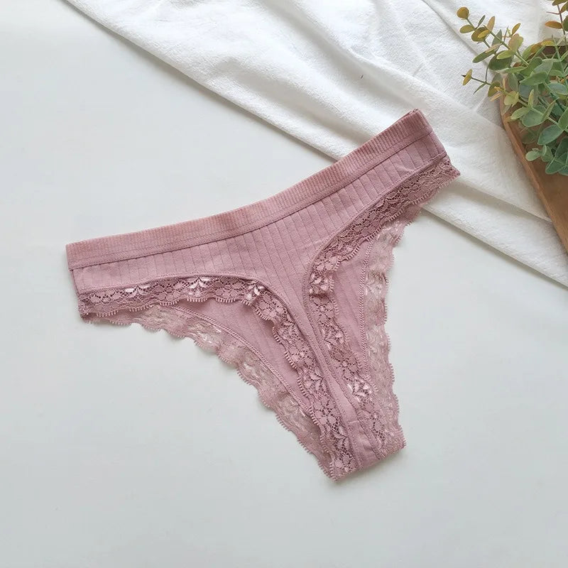 4Pcs/Set Women Cotton Panties Thongs Low Rise G-string Lace Underwear Female Underpants M-XL Sexy Lingerie Panties Intimates
