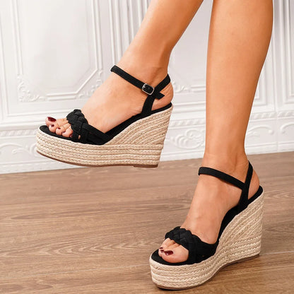 2025 Leisure Big Size 43 Summer Platform Espadrilles Sandals Women Ankle Strap 11.5cm High Heels Party Comfortable Wedges Shoes
