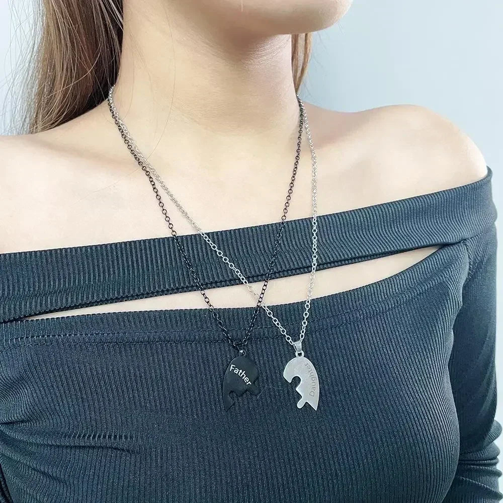 Father Mom Son Daughter Family Necklace Love Heart Puzzle Pendant Necklace Stainless Steel Jewelry for Women Mother&