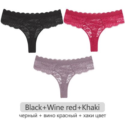 Full Lace Thongs – 3-Piece Lingerie Set for Women