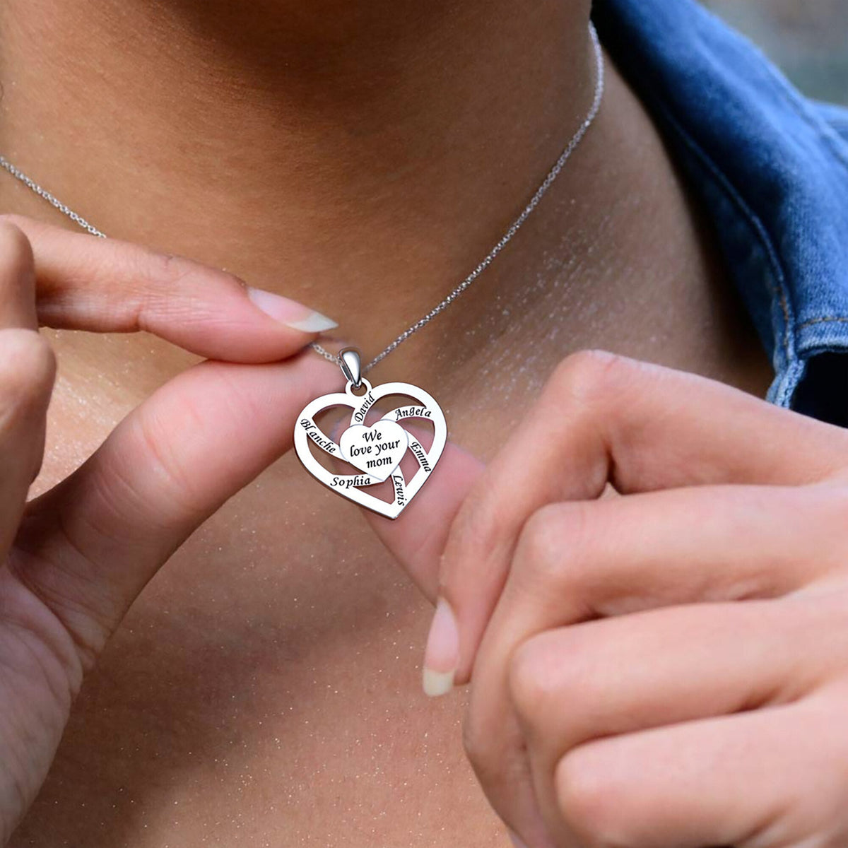 Personalized Mother Name Necklace With Text Custom Heart Pendant Necklace
