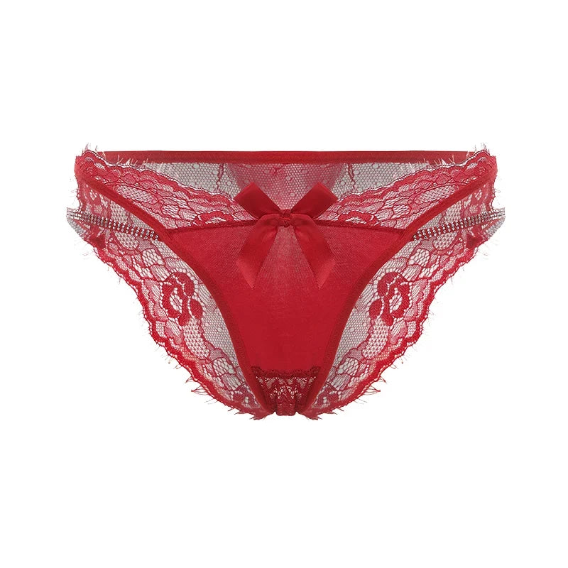 Rhinestones Girls Sexy G String Lace Panties Women Underwear Briefs Hollow Out Thong Transparent Lingerie Intimates