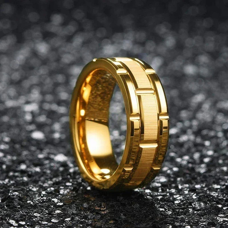 Fashion Men 8MM Stainless Steel Ring Black Color Brushed Double Groove Pattern Men&
