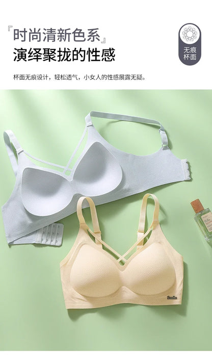 Traceless Half-Fixed Cup Women Underwear Thin Jelly Soft Support Anti Drop Adjustable No Steel Ring Super Soft Solid Color Bras