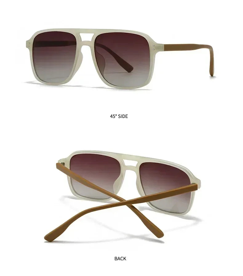 SO&amp;EI Fashion Double Bridges Square Rivets Women Sunglasses Retro Men Gradient Shades UV400 Sun Glasses