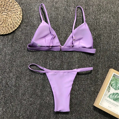 New Sexy Padded Brazilian Bikini Women Swimwear Female Swimsuit Two-Pieces Bikini Set Solid Bather Bathing Suit Swim Lady V64A