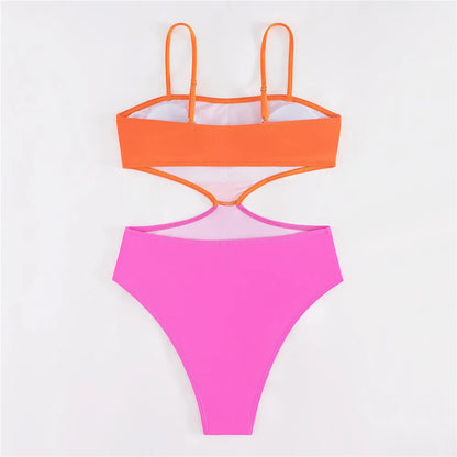 Black White Patchwork Sexy Swimsuit Women One Piece Swimwear 2026 Side Waist Hollow Out Monokini High Cut Bathing Swimming Suit