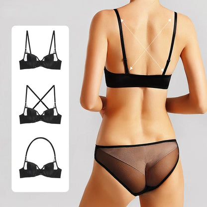 New Summer Lace Thin Cup Women Underwear Sexy Front Buckle Push Up Bra Set Adjustable Strap Brassiere Beautiful Back Lingerie