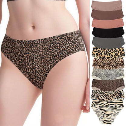 1pcs Seamless Panties Ladies Leopard Print Sexy Underwear Zebra Stripe Briefs Ice Silk Panty Invisible No Trace Solid Underpants