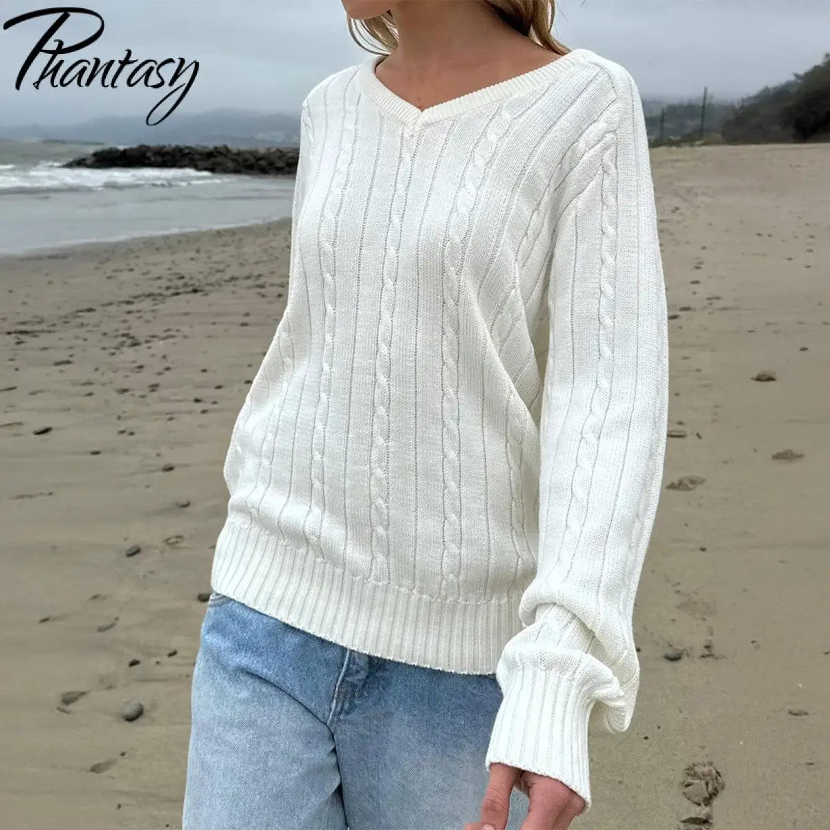 Phantasy Retro Solid Color Sweater Winter Women&