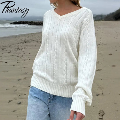 Phantasy Retro Solid Color Sweater Winter Women&