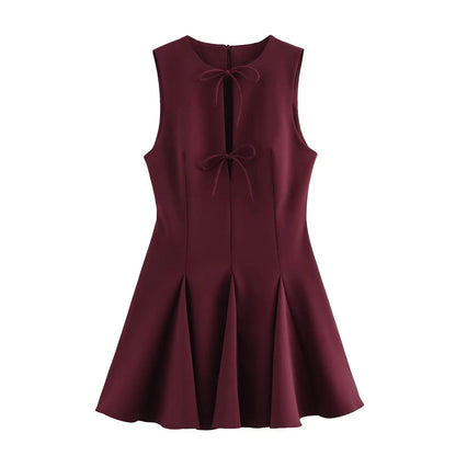 Foridol Bowknot Pleated Short Dress for Women O Neck Sleeveless Tank Mini Party Dresses Summer Spring 2025 New in Casual Vestido