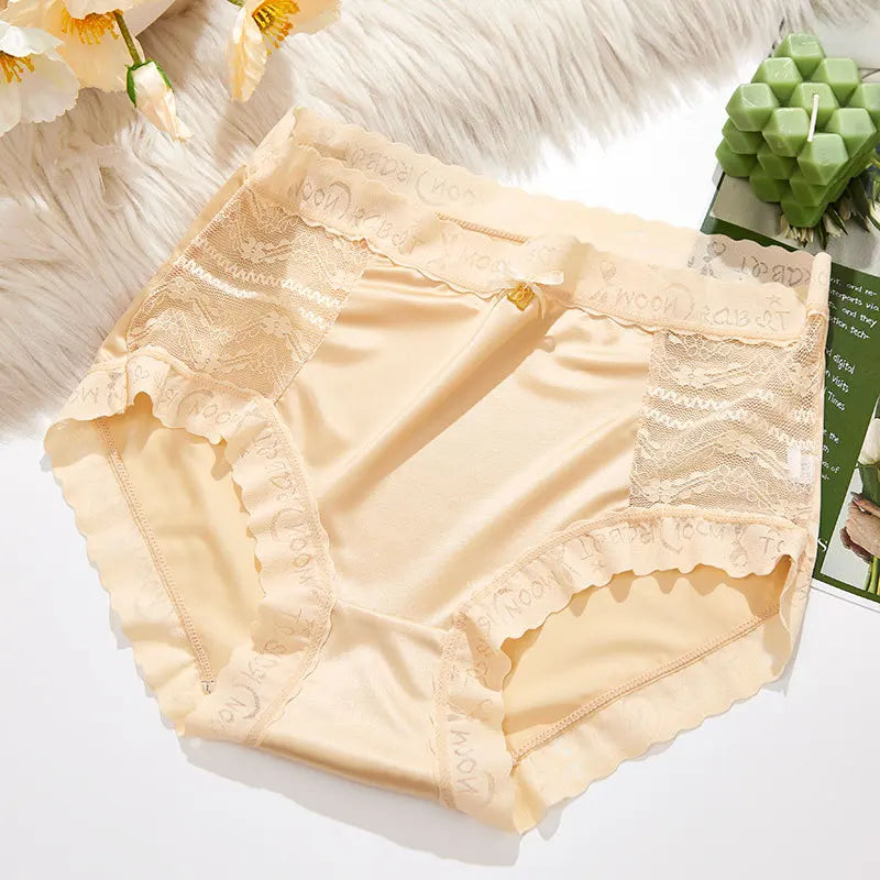 1 Pcs Seamless Panties for Women Sexy Lace Flower Hollow Underwear High Waist Plus Size 3XL Solid Silk Breathable Briefs Female