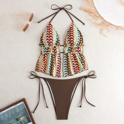 Sexy Striped Knitting Strings Bikini 2025 Women Swimsuit Female Swimwear Thong Bikinis Set Brazilian Beach Bathing Suit Biquini