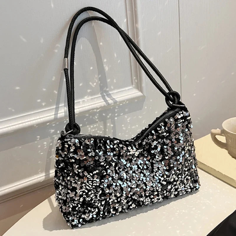 Brandless Korean Style Sequin Shoulder Bag For Women Single-Shoulder Versatile Small Bag - Compact Everyday Accessory