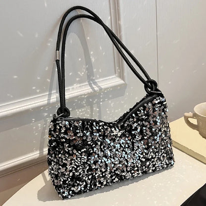 Brandless Korean Style Sequin Shoulder Bag For Women Single-Shoulder Versatile Small Bag - Compact Everyday Accessory