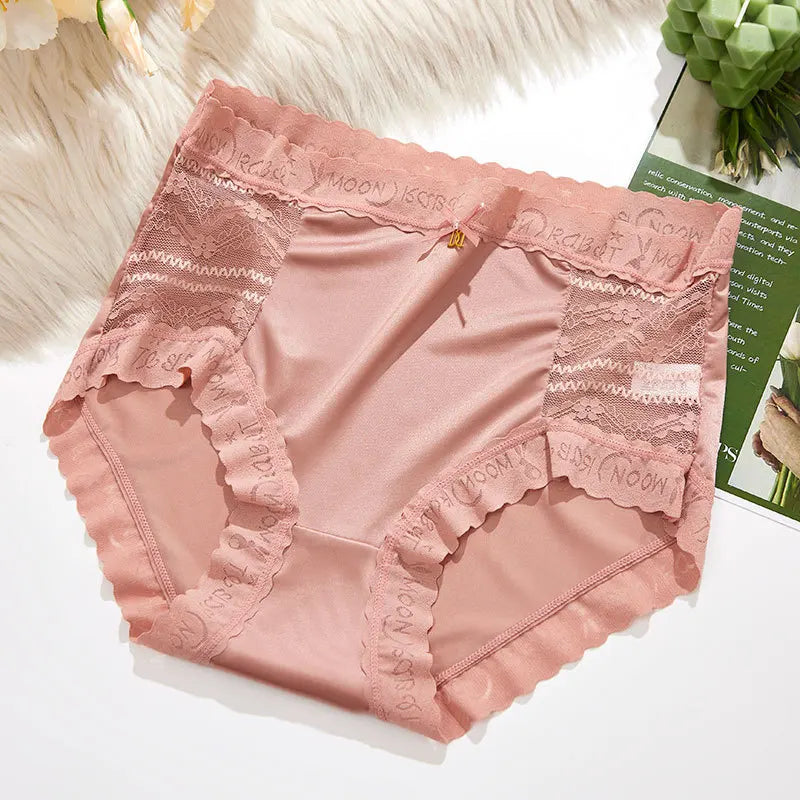 1 Pcs Seamless Panties for Women Sexy Lace Flower Hollow Underwear High Waist Plus Size 3XL Solid Silk Breathable Briefs Female