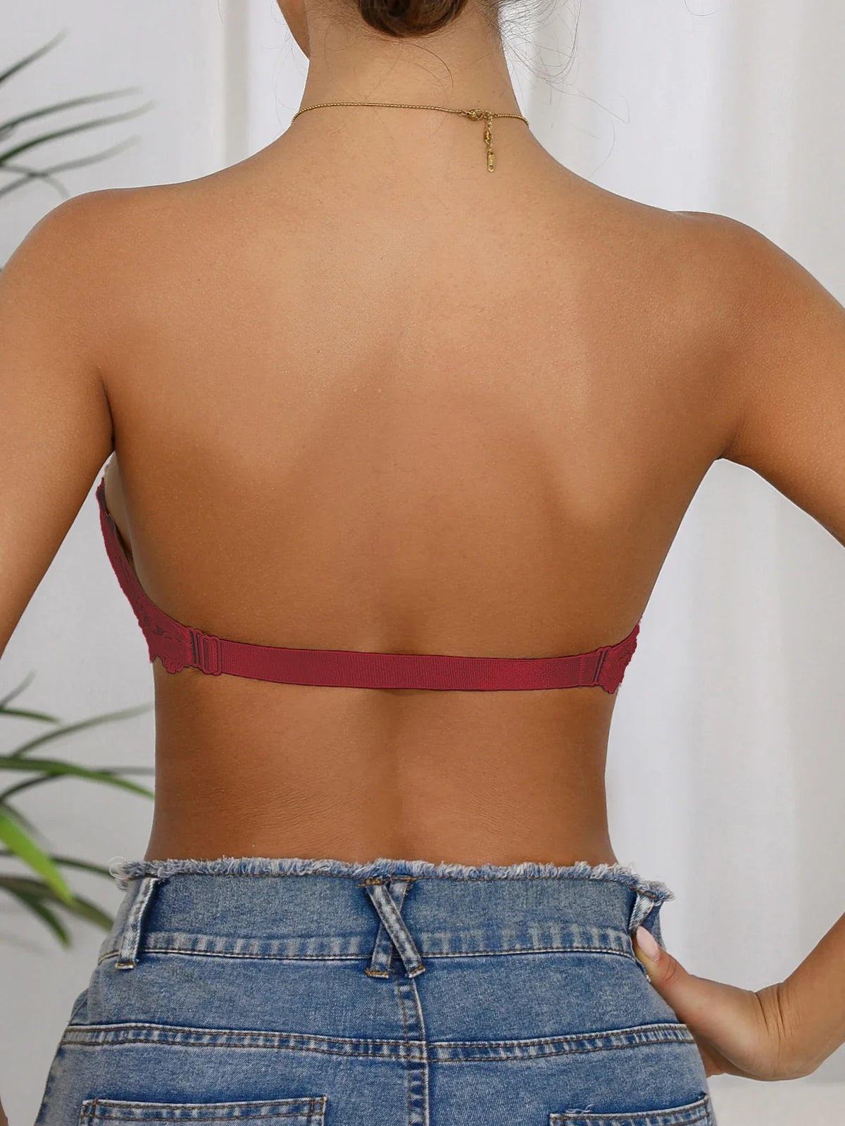 Lace Strapless Bra Double Front Closure Push Up Bralette for Women Invisible Anti-Slip High support Women&
