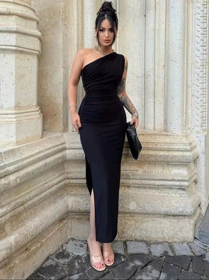 Black Backless Maxi Dress | Sexy Split Sleeveless Party Gown -femstylo