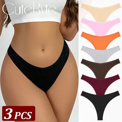 3-Piece Seamless Thong Panty Set – Soft Cotton Women&