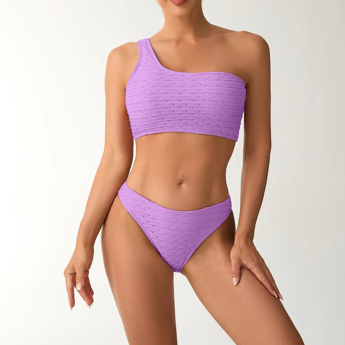 2026 New Style Breathable Quick Dry Solid Color Single Shoulder Bikini Sexy Swimsuit Women&