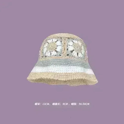 Handmade Knitted Bucket Hat - Cotton Boho Print - All-Season Stretchy Fit