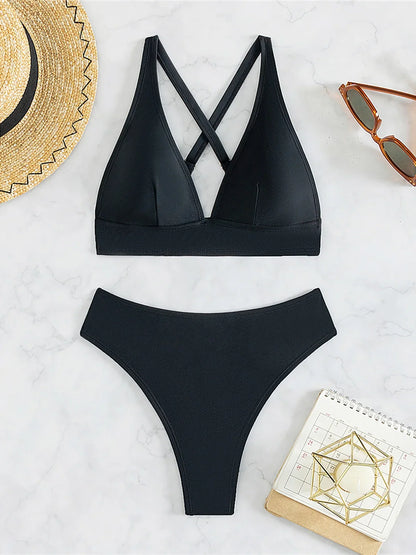 S - XL Cross Back Mini Micro Thong Bikini Female Swimsuit Women Swimwear Two-Pieces Bikini Set Bather Bathing Suit Swim V5022