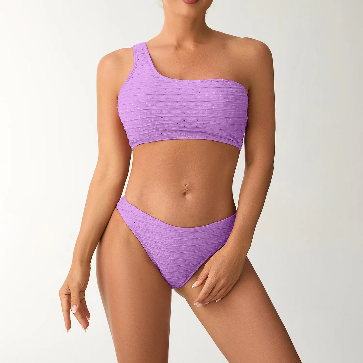 2026 New Style Breathable Quick Dry Solid Color Single Shoulder Bikini Sexy Swimsuit Women&