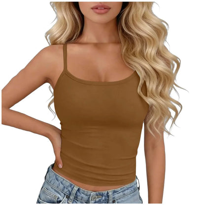 Womens Basic Spaghetti Strap Cami Top Slim Fit Backless Crop Top Summer Solid Color Casual Sleeveless Top Streetwear Y2k Clothes