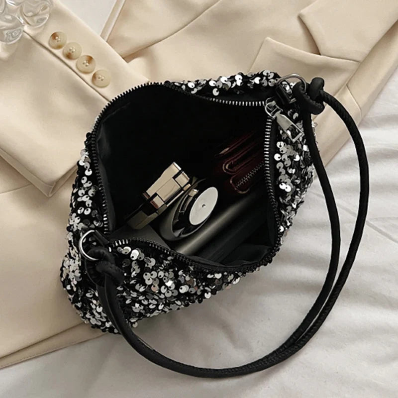 Brandless Korean Style Sequin Shoulder Bag For Women Single-Shoulder Versatile Small Bag - Compact Everyday Accessory