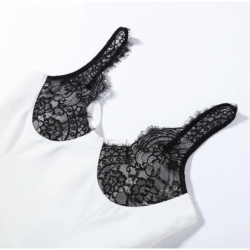 Sexy Lace Sling Patchwork Dress Women V Neck Sleeveless Backless Slim A Line Mini Dresses 2026 Summer Lady Street Party Robe