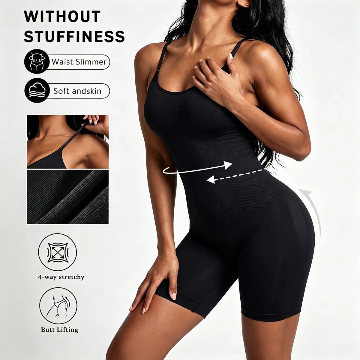 Seamless Tummy Control Shapewear Bodysuit, Adjustable Strap Shapewear, Slimming Underwear for Women