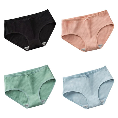 4Pcs/Set Women Cotton Panties Low Waist Briefs Breathable Comfort Underwear Sexy Lingerie Solid Color Underpants Intimates M-XL