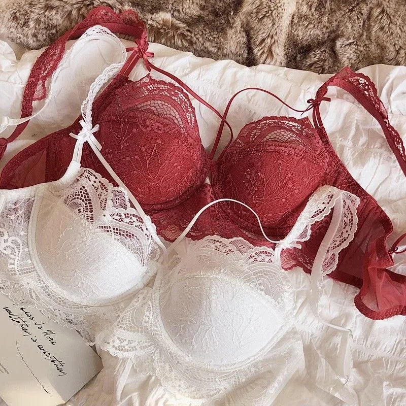 MOYISU Minimizer Bra French Lace for Large Bust, Anti Sagging Full Coverage Push Up Underwire Set, Sensuous Women Sexy Bra &amp; Set