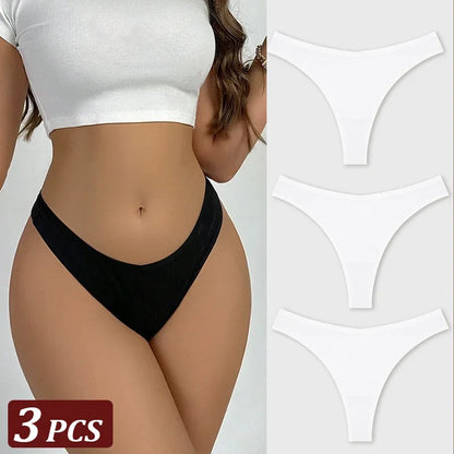 3-Piece Seamless Thong Panty Set – Soft Cotton Women&