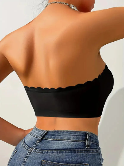 Solid Seamless Strapless Front Closure Wireless Strapless Bra, Sexy Comfy Push Up Bra, Women&