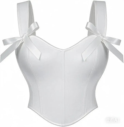 Elegant White Solid Satin Bow Strap Sexy Overbust Bridal Corset Crop Top XXL Victorian Gothic Wedding Bustier Lingerie For Women