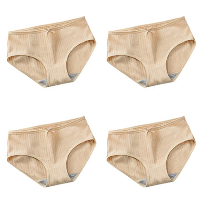 4Pcs/Set Women Cotton Panties Low Waist Briefs Breathable Comfort Underwear Sexy Lingerie Solid Color Underpants Intimates M-XL